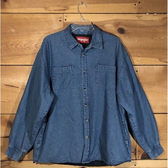 Wrangler Other - Vintage Wrangler Quilted Lined Insulated Denim Button Up Jacket Mens Size Large